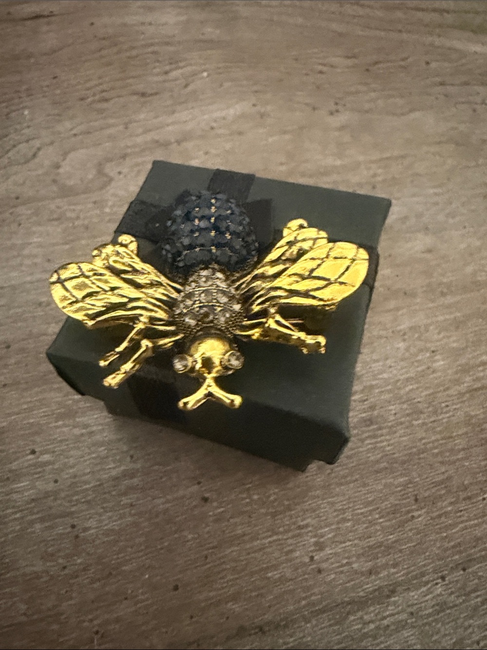 Gold Bee Brooch Pin with Black Crystal Body